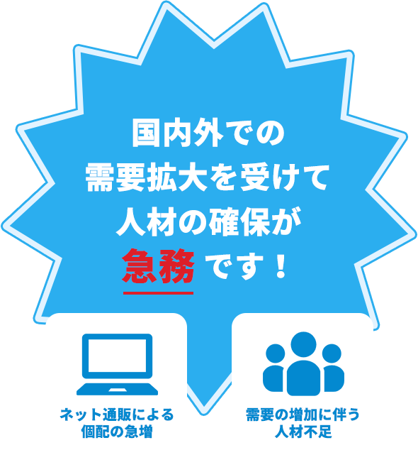 国内外での需要拡大を受けて人材の確保が急務です！