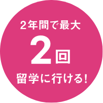 2年間で最大2回留学に行ける！