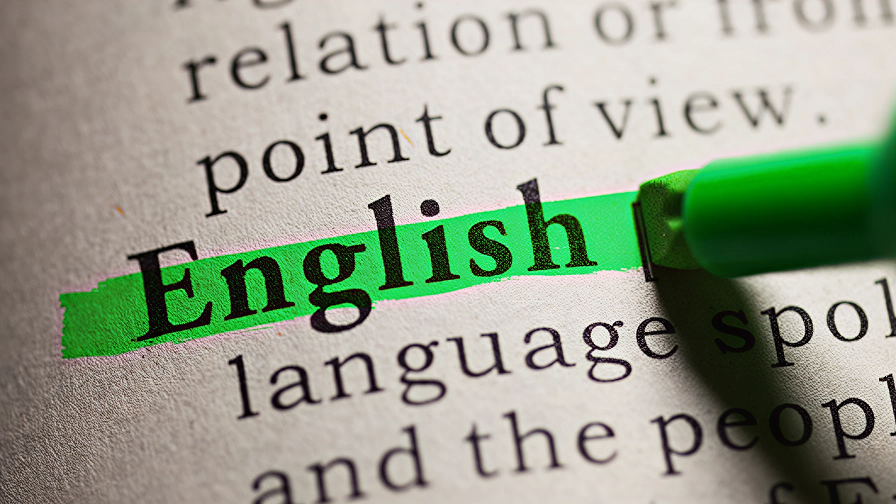 辞書の「English」の文字にマーカーをしている様子。