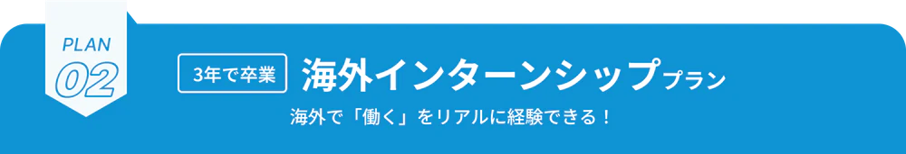 PLAN02 3年で卒業 海外インターンシッププラン 海外で「働く」をリアルに経験できる！